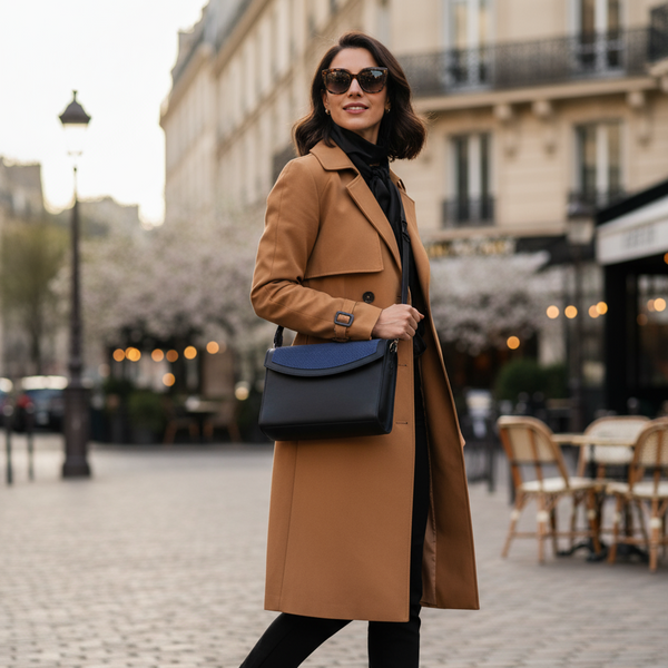 Sac en cuir bleu de luxe, artisanat, sac haut de gamme, cuir véritable, 